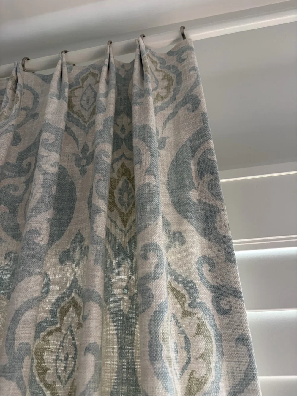 Paisley Pattern Curtain Panels in Light Blue, Cream and Sage and Beige One Pair